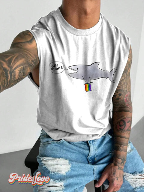 Shark Gay Rights Rainbow LGBTQ Pride Print Men’s Wide Shoulder Vest Multicolor / S