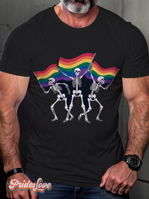 Skull Pride Flag Rainbow Lgbtq Gay Print T-Shirt Multicolor / S