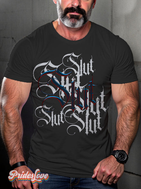 SLUT Gothic style letters Rainbow LGBTQ Gay Print T-shirt Black / S