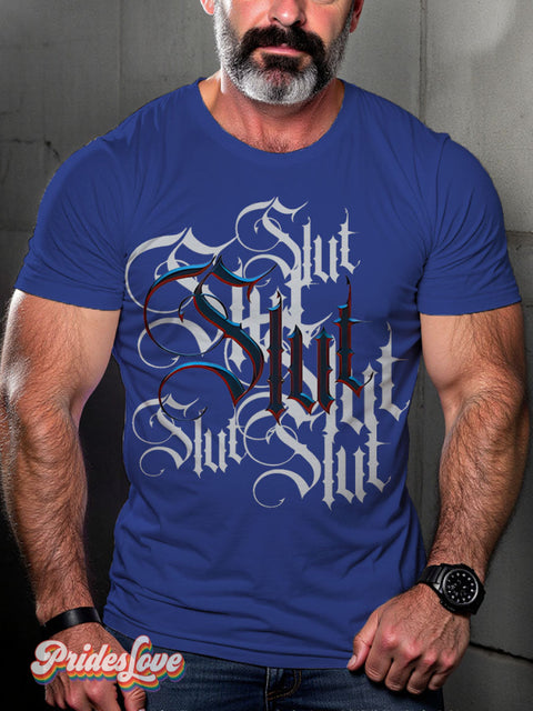 SLUT Gothic style letters Rainbow LGBTQ Gay Print T-shirt RoyalBlue / S