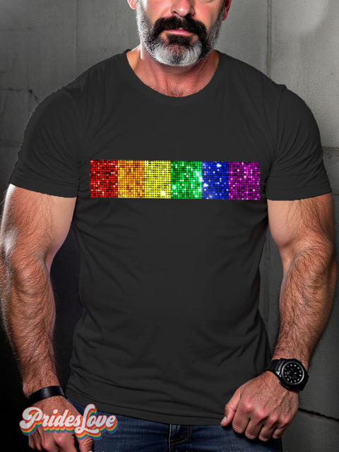 Sparkle Rainbow Gradient Stripes LGBTQ Gay Print T-shirt Black / S