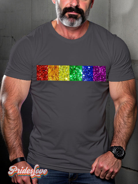 Sparkle Rainbow Gradient Stripes LGBTQ Gay Print T-shirt Gray / S