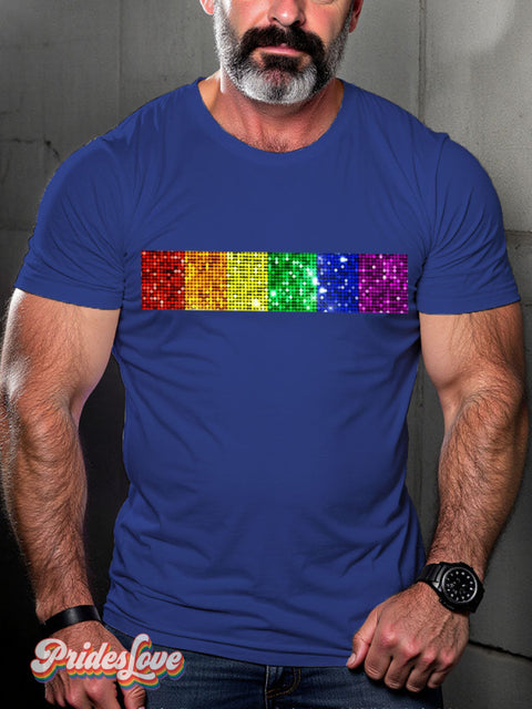 Sparkle Rainbow Gradient Stripes LGBTQ Gay Print T-shirt RoyalBlue / S