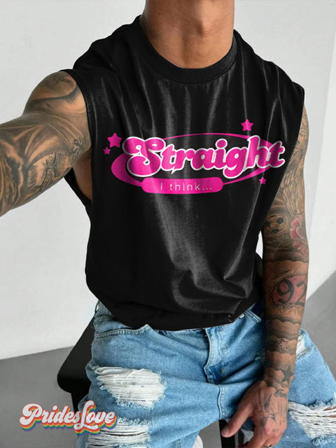 Straight I think Rainbow LGBTQ Gay Print Men’s Wide Shoulder Vest Multicolor / S