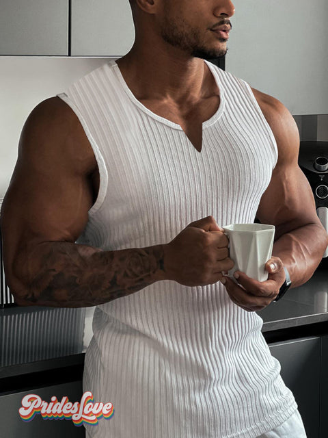 Summer Knitted Vertical Stripes Fitness Sports Casual Slim Vest White / M