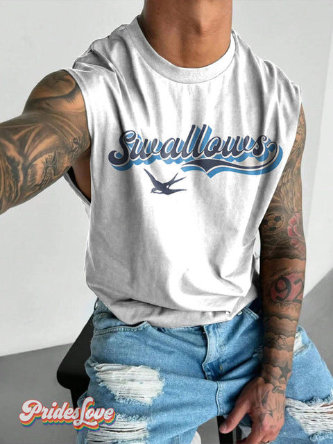 Swallows Rainbow LGBTQ Gay Print Men’s Wide Shoulder Vest Multicolor / S