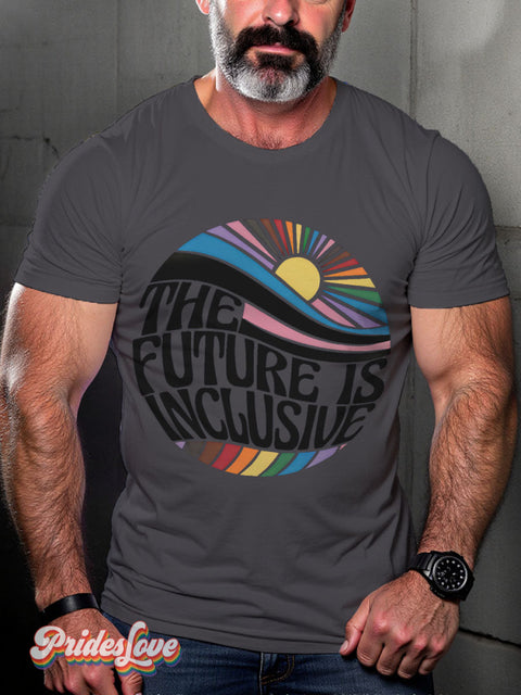 The Future Is Inclusive Pride Month Rainbow Lgbtq Gay Print T-Shirt Gray / S