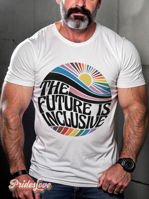 The Future Is Inclusive Pride Month Rainbow Lgbtq Gay Print T-Shirt White / S