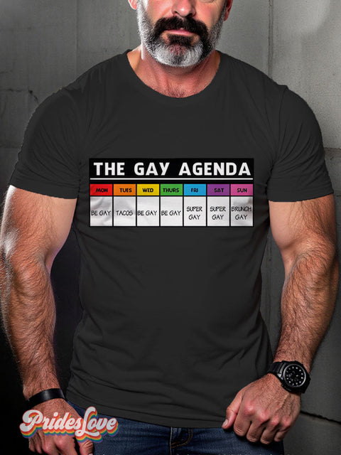 The gay agenda Rainbow LGBTQ Gay Print T-shirt Black / S