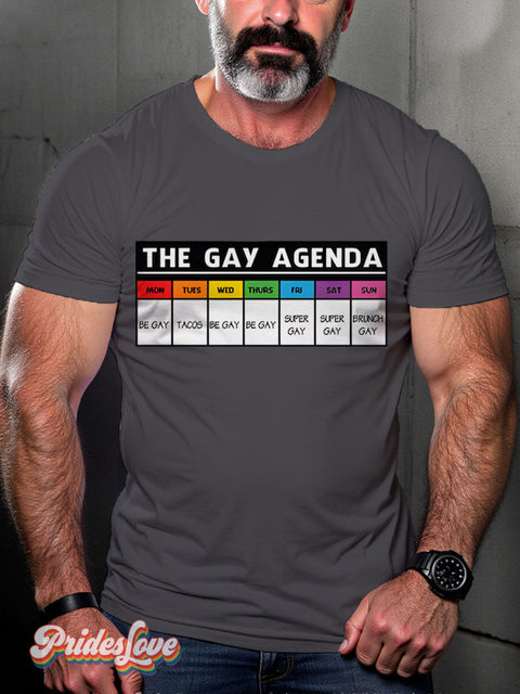 The gay agenda Rainbow LGBTQ Gay Print T-shirt Gray / S