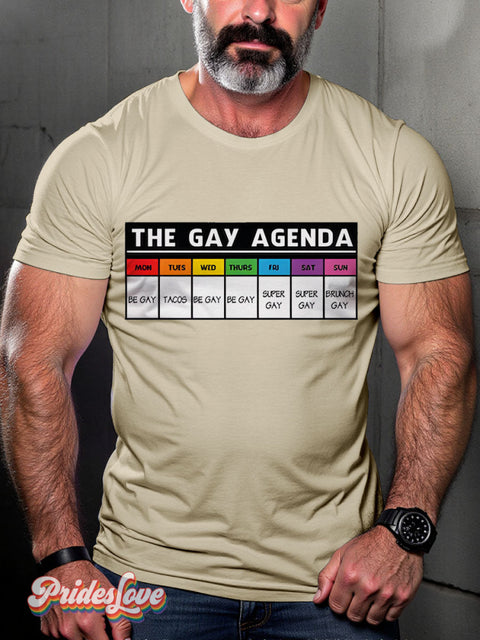 The gay agenda Rainbow LGBTQ Gay Print T-shirt Sand / S