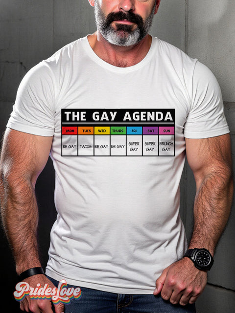 The gay agenda Rainbow LGBTQ Gay Print T-shirt White / S