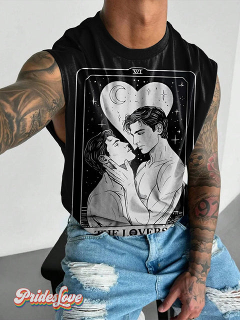 The Lovers Tarot Card Lgbt Rainbow Gay Print Men’s Wide Shoulder Vest Colorful / S