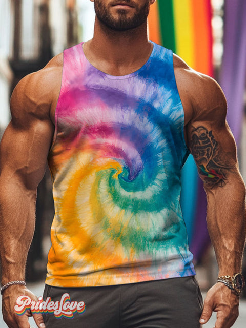 Tie Dye Smudge Rainbow LGBTQ Gay Print Men’s Tank Top Multicolor / S