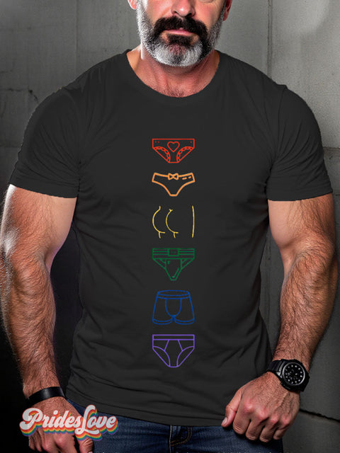 Underwear Rainbow LGBTQ Gay Print T-shirt Black / S