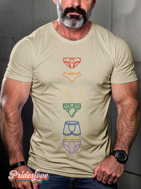 Underwear Rainbow LGBTQ Gay Print T-shirt Sand / S