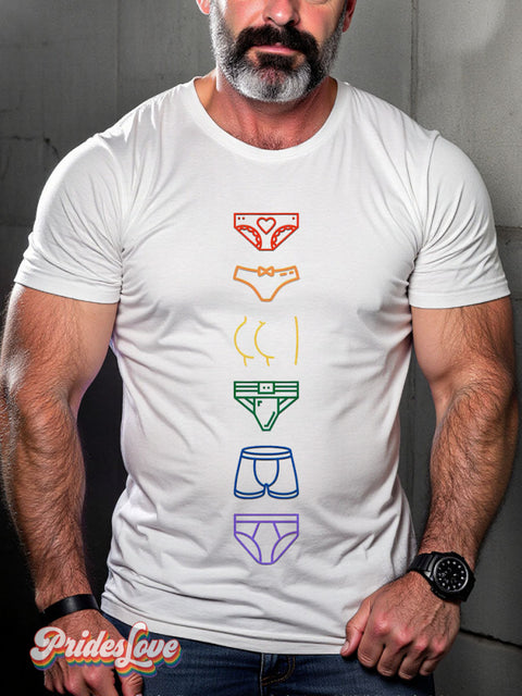 Underwear Rainbow LGBTQ Gay Print T-shirt White / S