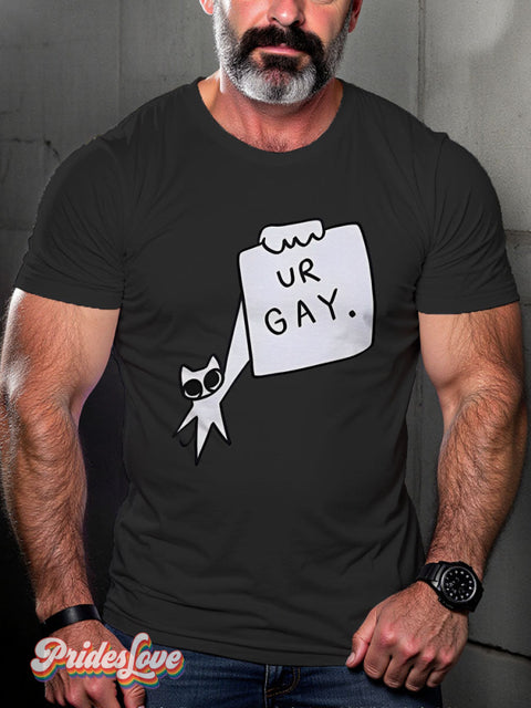 Ur Gay Cute Cat Rainbow LGBTQ Gay Print T-shirt Black / S