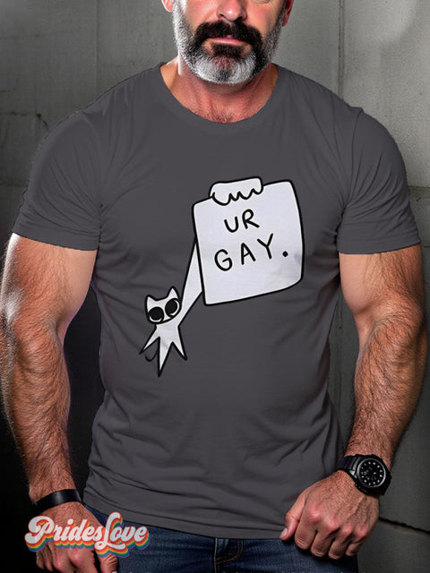 Ur Gay Cute Cat Rainbow LGBTQ Gay Print T-shirt Gray / S
