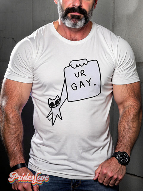 Ur Gay Cute Cat Rainbow LGBTQ Gay Print T-shirt White / S