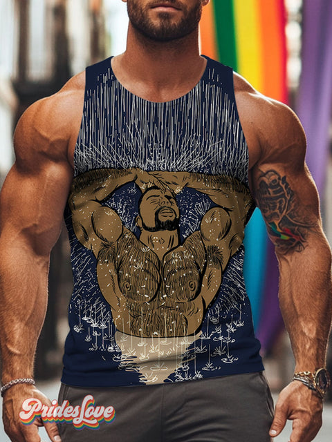Waterfall Bear Muscle Rainbow Lgbtq Gay Print Men’s Tank Top Multicolor / S