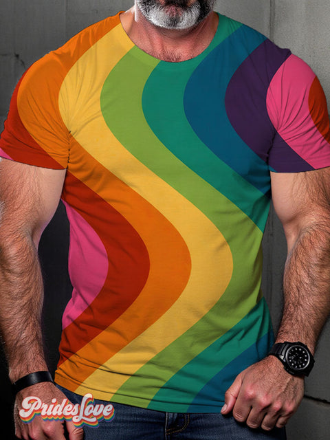 Wavy Stripes Rainbow Lgbt Gay Art Print T-Shirt Multicolor / S