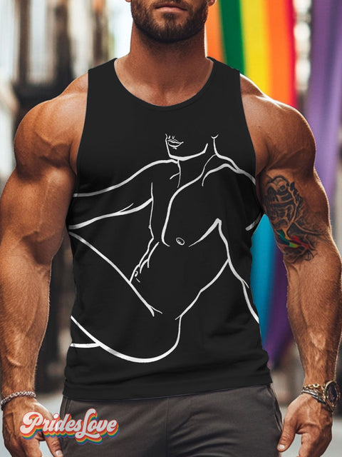 White lines Male body art Rainbow LGBTQ Gay Print Men’s Tank Top Multicolor / S