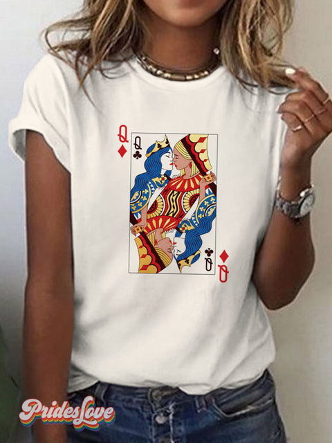 Women’s LGBT Rainbow Love Lesbian Playing Cards Art T-shirt Colorful / S