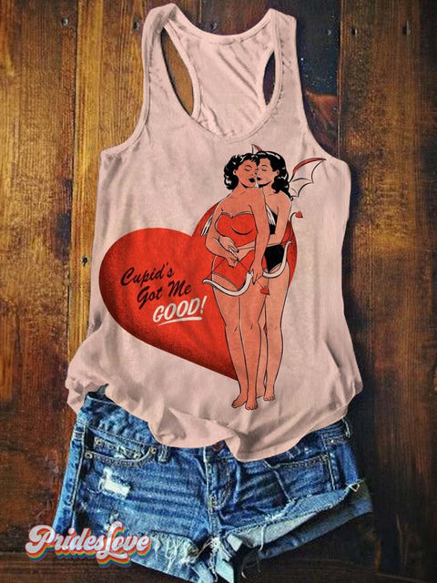 Women’s Lgbt Retro Art Lesbian Love Cupid Got Me Good Print Tank Top Multicolor / S