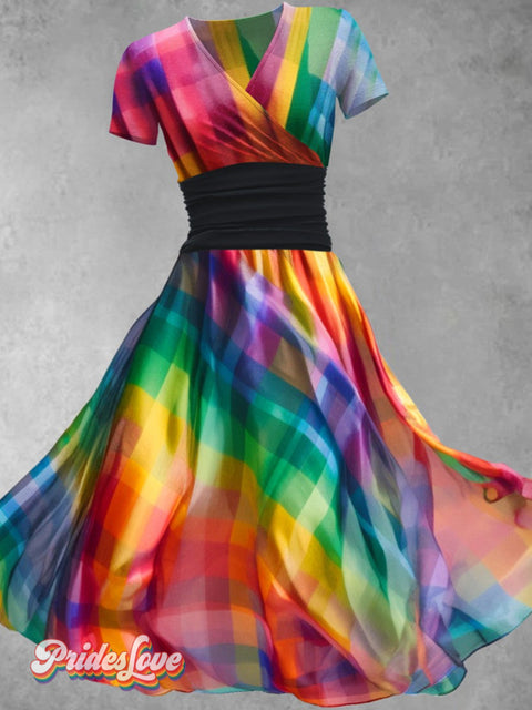 Women’s Rainbow Plaid Art Design Maxi Dress