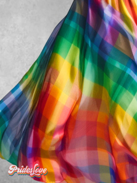 Women’s Rainbow Plaid Art Design Maxi Dress