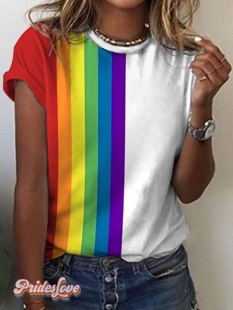 Women’s Rainbow Printe Casual T-shirt white / S