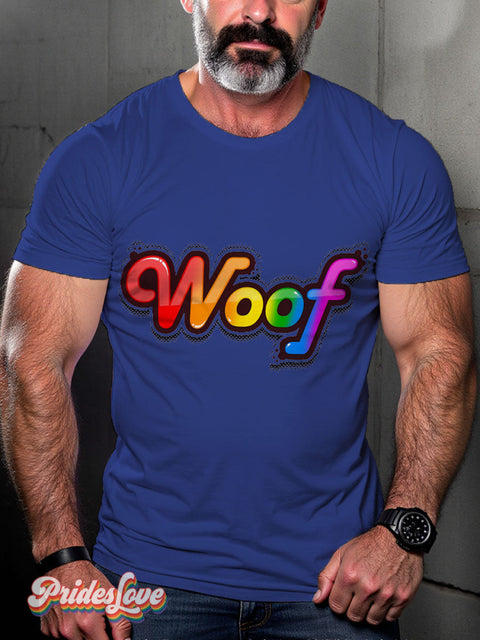Woof Rainbow LGBTQ Gay Print T-shirt Blue / S