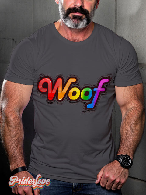 Woof Rainbow LGBTQ Gay Print T-shirt Gray / S