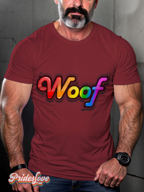 Woof Rainbow LGBTQ Gay Print T-shirt Maroon / S