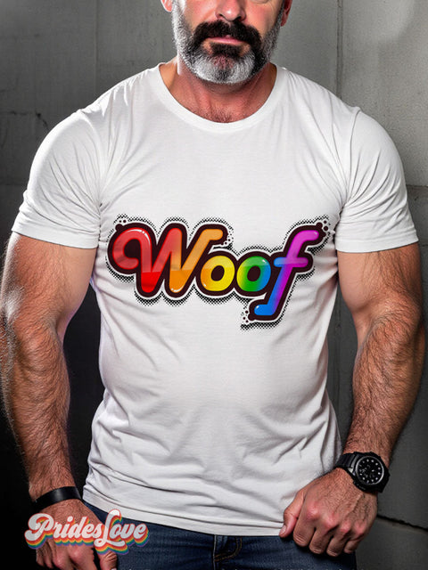 Woof Rainbow LGBTQ Gay Print T-shirt White / S