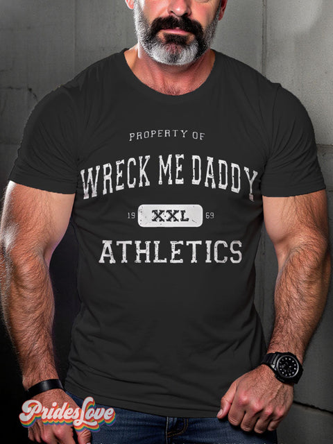 Wreck Me Daddy Athletics Rainbow LGBTQ Gay Print T-shirt Black / S