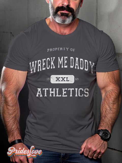 Wreck Me Daddy Athletics Rainbow LGBTQ Gay Print T-shirt Gray / S