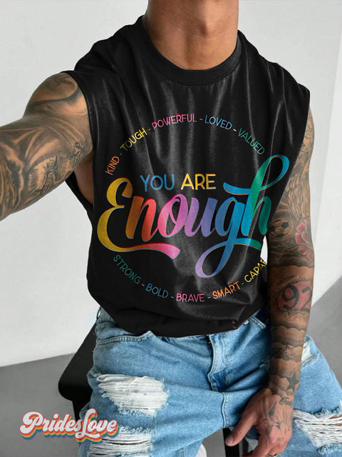 You Are Enough Rainbow LGBTQ Gay Print Men’s Wide Shoulder Vest Multicolor / S